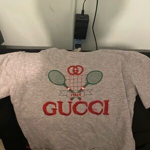 Gucci Gray T-Shirt with Tennis Graphic